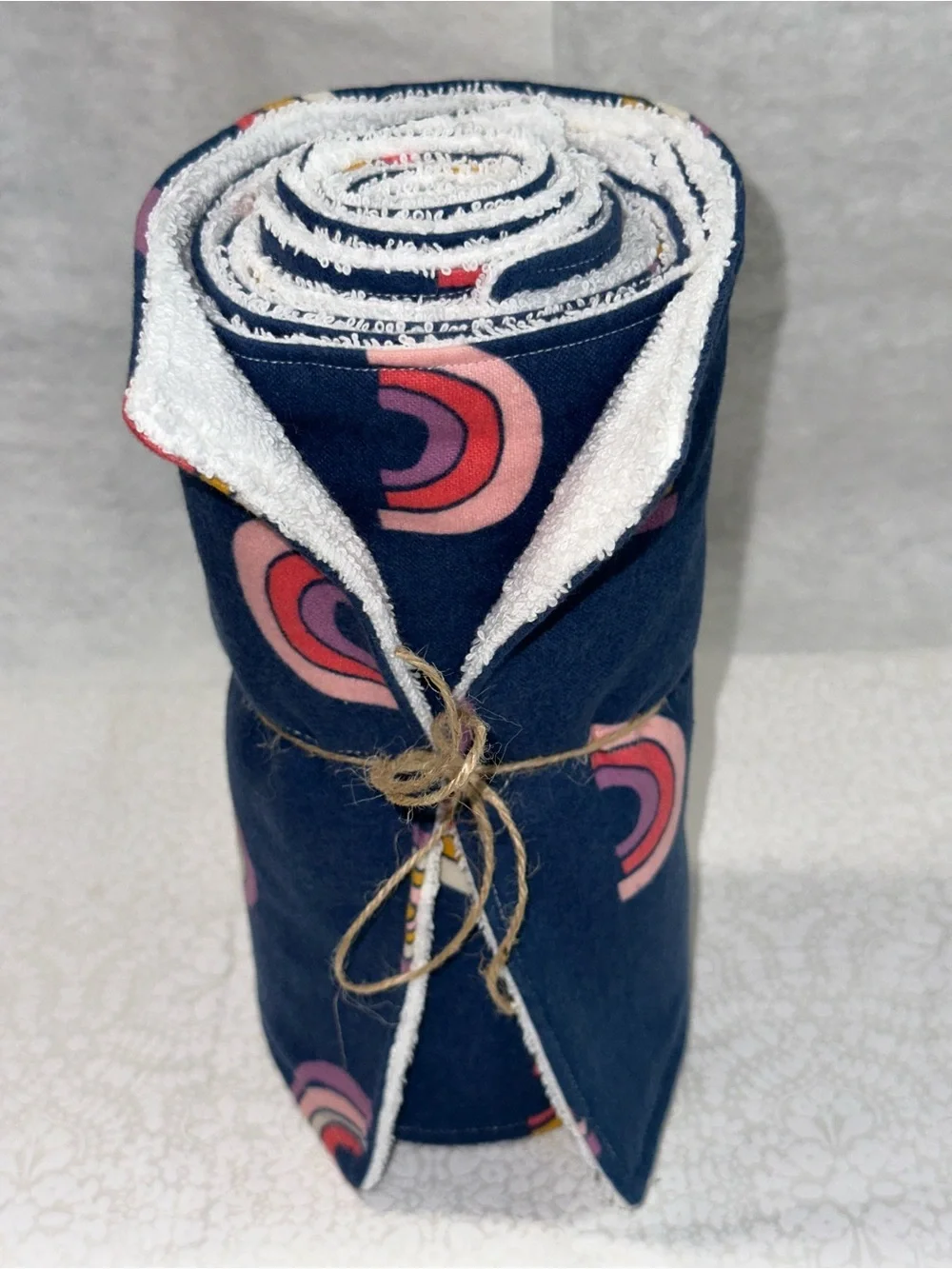 NEW! Handmade NoPaper Hand Towels Navy Pink Retro Arc Terry Cloth Roll 7pc - Picture 4 of 8